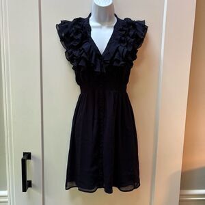 H&M navy Ruffle Front Button-Down Dress – Size 4